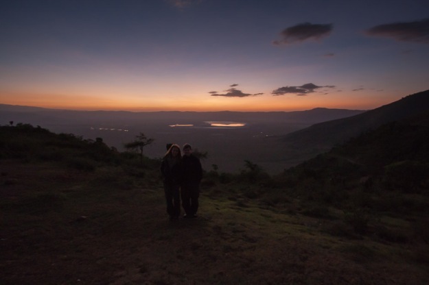 Brandon and Elle enjoying the (bloody cold) dawn at Ngorongoro